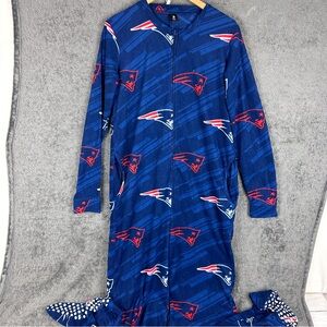 NFL New England Patriots Zip Up Fleece One Piece Pajama Union Suit Adult Small
